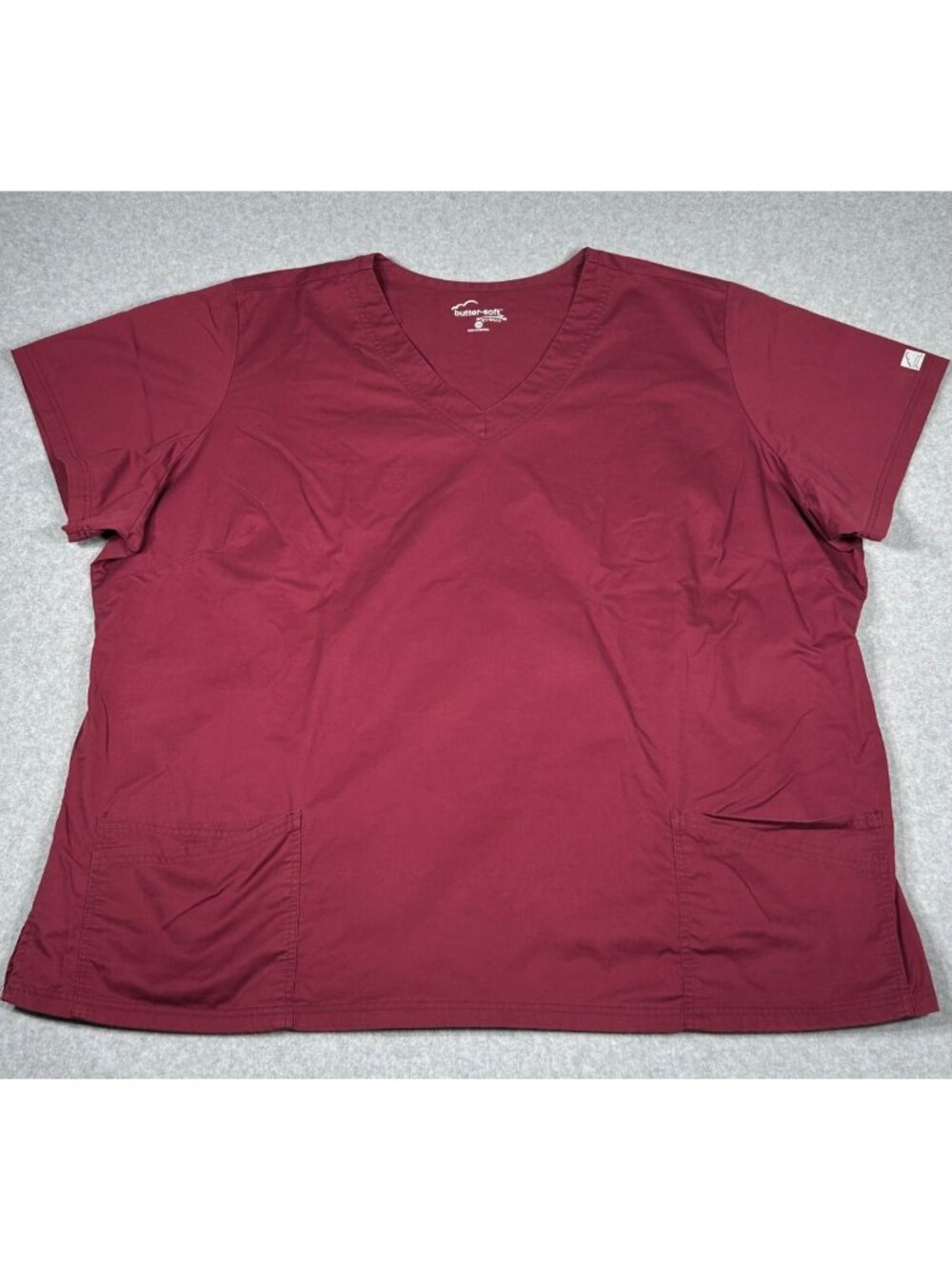 Butter-Soft Women's Stretch Wine-colored Scrub Top Plus Sz 4X w/ Pockets V-Neck